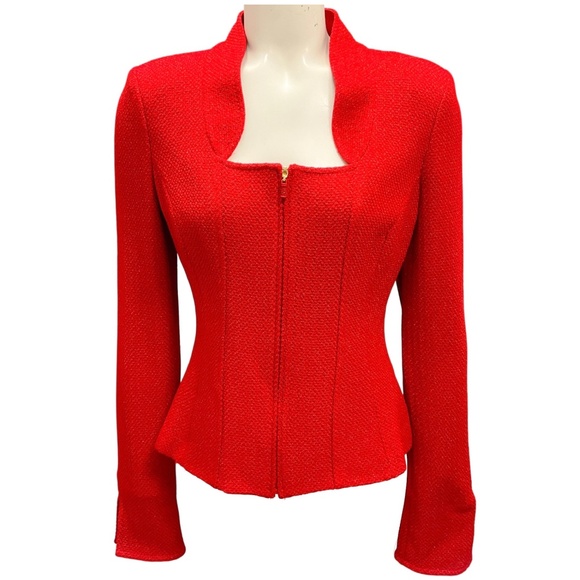 ST. JOHN RED SPRING 2013 SHIMMER KNIT FULL ZIP JACKET - Picture 1 of 6